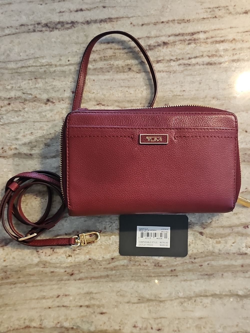 Tumi Leather Crossbody  Wallet/ Phone Wallet Brick Red (Wallet Sling)